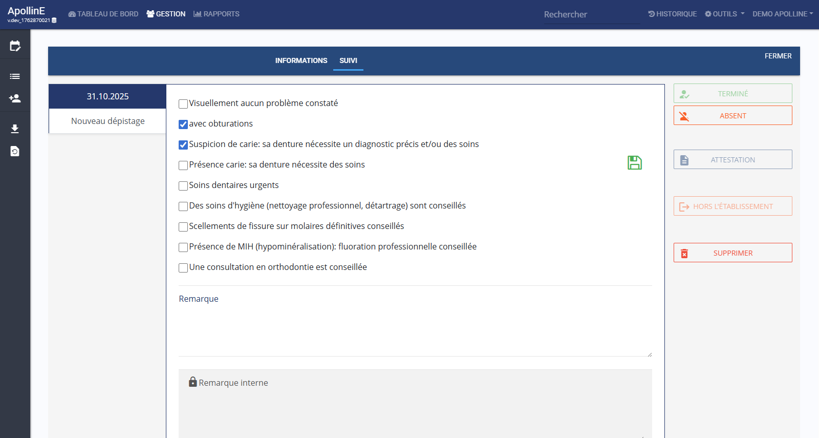 Application de dépistages dentaires